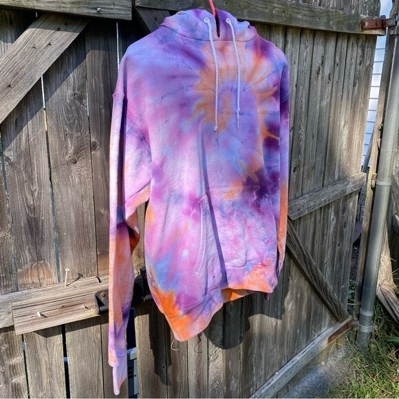 NEW Purple Orange Pink Swirl Tie Dye Unisex Hoodie Small - Picture 2 of 6